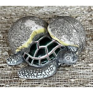 Folk Art DELTOS Peru Baby Turtle Hatchling Figurine Green Enamel Clay